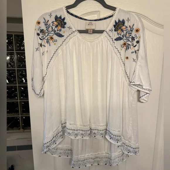 Knox Rose Boho Short Sleeve Embroidered White Blouse - Picture 6 of 16